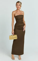 Jamie Maxi Dress - Strapless Ruched Fitted Column Dress in Chocolate