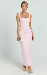 Karlie Maxi Dress - Scoop Neck Fitted Dress in Pink