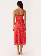 Kahlo Midi Dress - Magenta Red Rose