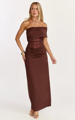 Riley Maxi Dress - Gathered Over Bust Dress in Brown