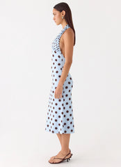 Awuku Midi Dress - Blue Mocha Dot