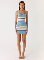 Lobo Twist Strap Knit Mini Dress - Blue Stripe