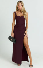 Thelma Maxi Dress - Square Neck Bodycon Dress in Wine