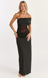 Riley Maxi Dress - Gathered Over Bust Dress in Black