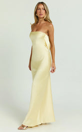 Charlita Maxi Dress - Strapless Cowl Back Satin Dress in Butter Yellow
