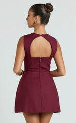 Garrett Mini Dress - Square Neck Fit And Flare Dress in Wine