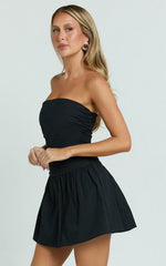 Donatella Mini Dress - Strapless Drop Waist Dress in Black