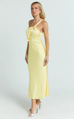 Carmella Midi Dress - One Shoulder Twist Detail Dress in Butter Yellow
