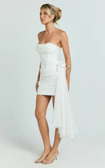 Riley Mini Dress - Strapless Draped Corset Bodycon Dress in White
