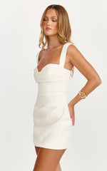 Kenna Mini Dress - Gathered Bust Tucked Waist Dress in Off White