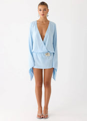 Junia Long Sleeve Mini Dress - Pale Blue