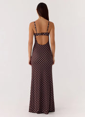 Vamonos Maxi Dress - Chocolate Blue Dot