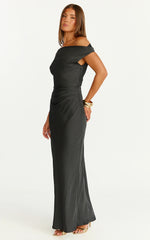Lira Midi Dress - One Shoulder Satin Dress in Black