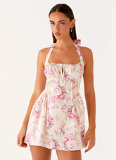 Rosalie Halter Mini Dress - Vintage Pink Floral