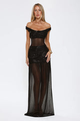 Radiance In The Dark Off Shoulder Sequin Maxi Dress Black