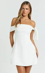 Cecilia Mini Dress - Off Shoulder Tie Detail Dress in White