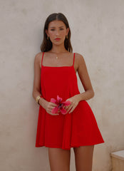 Godets Hem Mini Dress - Red
