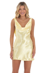 Satin Open Back Dress in Yellow