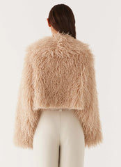 Virginia Cropped Faux Fur Jacket - Taupe