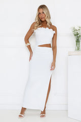 Floral Rose Strapless Maxi Dress Off White