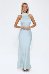 Luxe Obsession Halter Satin Maxi Dress Seafoam