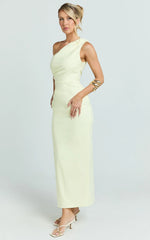 Karlie Midi Dress - One Shoulder Fitted Dress in Lemon