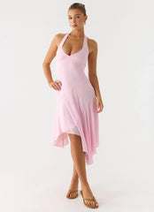 Faelie Halter Neck Asymmetrical Midi Dress - Pink