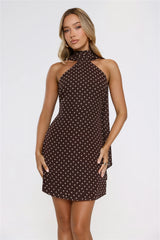 Chic Babe Polka Dot Halter Mini Dress Brown