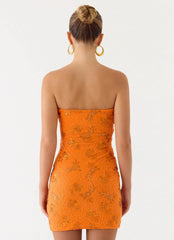 Push Back Beaded Sequin Mini Dress - Orange