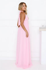 Rosé Opulence Halter Maxi Dress Pink