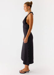 Illuminate Halter Midi Dress - Black Polkadot