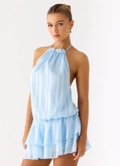 Parade Halter Mini Dress - Baby Blue