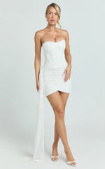 Hazel Mini Dress - Strapless Corset Sequin Dress in Ivory