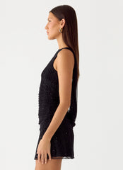 Portofino Sparkle Mesh Mini Dress - Black