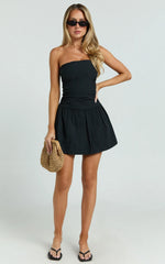 Donatella Mini Dress - Strapless Drop Waist Dress in Black