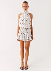 Willow Chiffon Mini Dress - White Polka Dot
