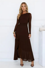 Chic Mesh One Shoulder Maxi Dress Brown