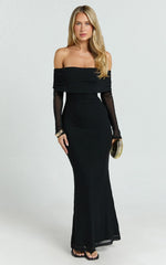 Bethanie Maxi Dress - Off The Shoulder Mesh Dress in Black