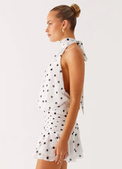 Willow Chiffon Mini Dress - White Polka Dot