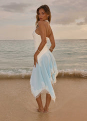 Brionee Midi Dress - Pale Blue & White