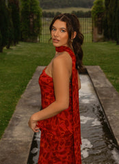 Under The Pagoda Maxi Dress - Deep Red Floral