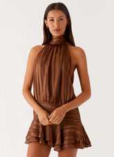 Willow Chiffon Mini Dress - Chocolate
