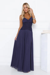 Evening Refinement Mesh Maxi Dress Navy