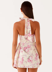 Rosalie Halter Mini Dress - Vintage Pink Floral
