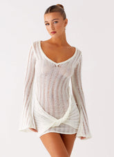Sorelle Long Sleeve Twist Mini Dress - Ivory