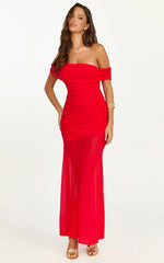 Victoria Maxi Dress - Off Folder Fit and Flare Dress in Red