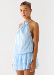 Parade Halter Mini Dress - Baby Blue