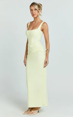 Karlie Maxi Dress - Scoop Neck Fitted Dress in Lemon