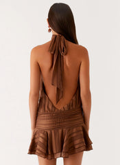 Willow Chiffon Mini Dress - Chocolate