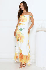 Crown Affair Off Shoulder Mesh Maxi Dress White